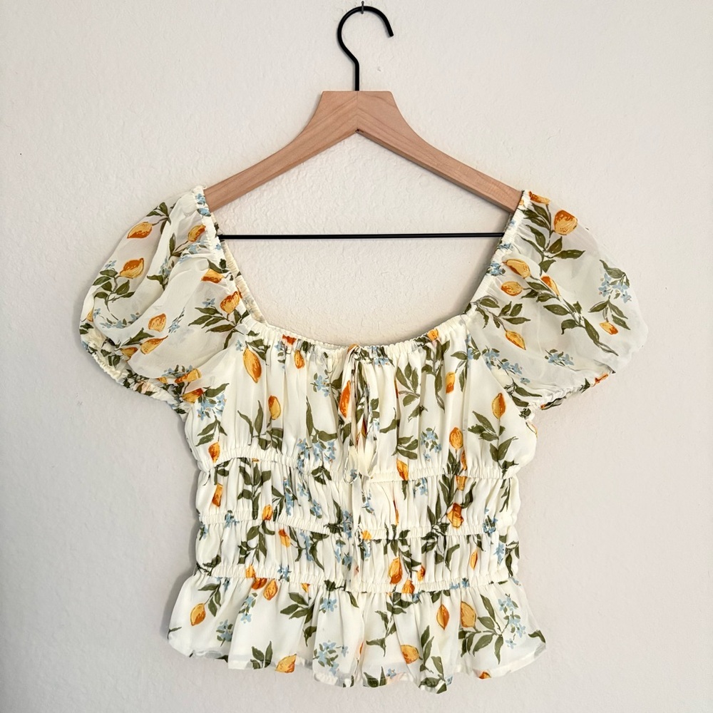 Japna Lemon Puff Sleeve Peplum Top